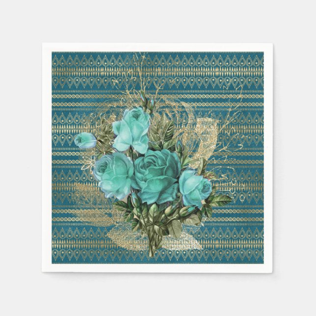 Seafoam Roses Bouquet Napkins (Front)