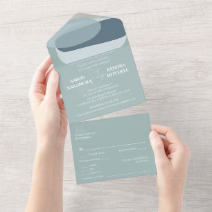 Seafoam Sage Green Minimalist Wedding All In One Invitation