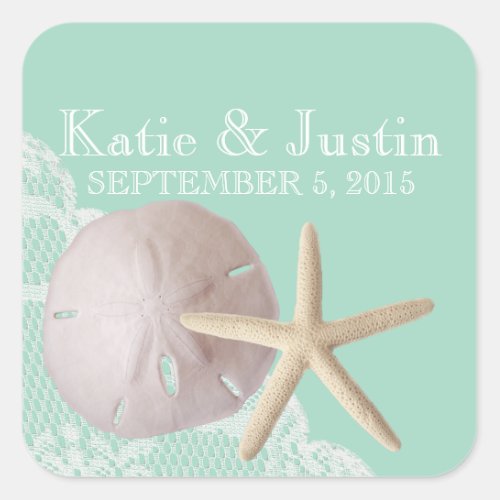 Seafoam Sand Dollar and Starfish Square Sticker