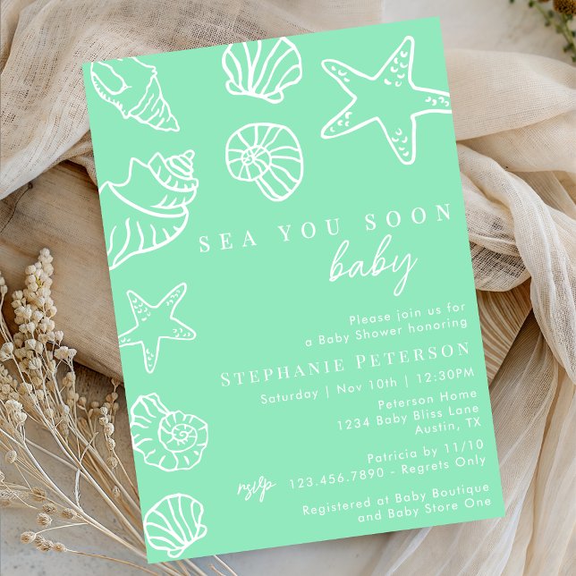 Seafoam Sea You Soon Coastal Beach Baby Shower Invitation (Creator Uploaded)