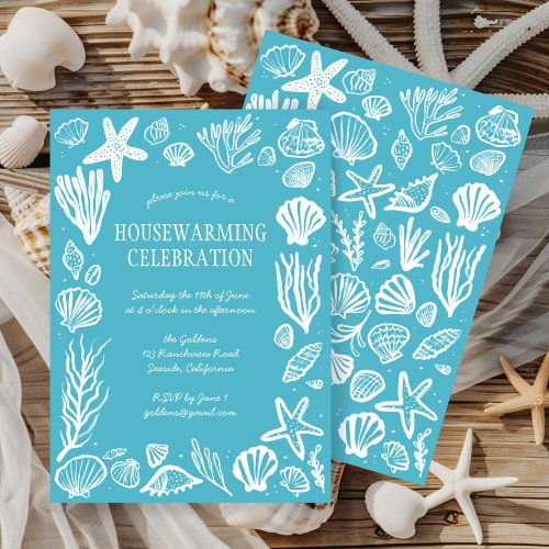 Seafoam Seashells Custom HOUSEWARMING PARTY Invitation