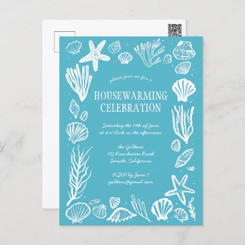 Seafoam Seashells Custom HOUSEWARMING PARTY Postcard