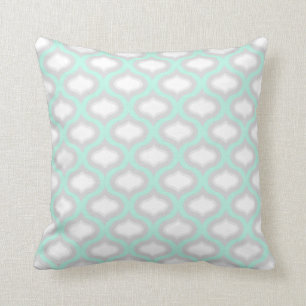 Seafoam  & Shades of Grey Tile Waves Pillow
