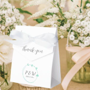Seafoam Simple Heart Wreath Monogram Wedding Favor Boxes