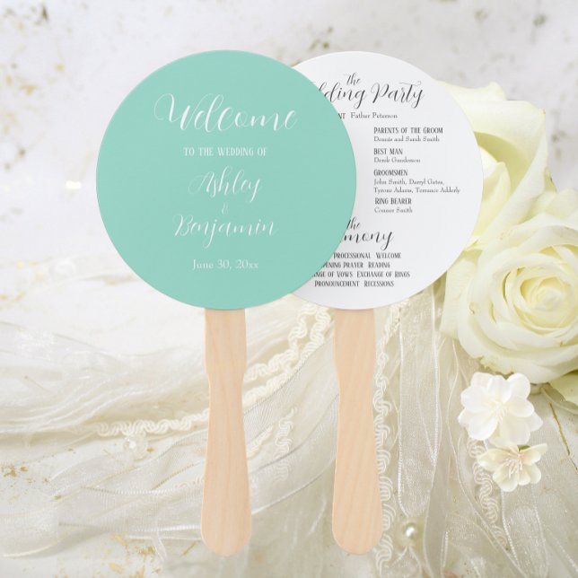 Seafoam Simple Wedding Ceremony Program Hand Fan (In Situ Wedding)