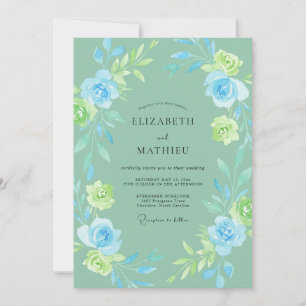 Seafoam Sky Blue Rose Wedding Invitation