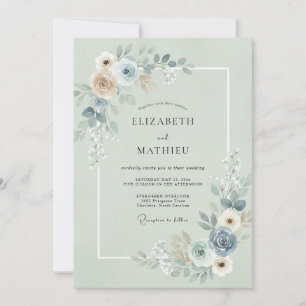 Seafoam Slate Eucalyptus Wedding Invitation