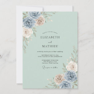 Seafoam Slate Peony Wedding Invitation