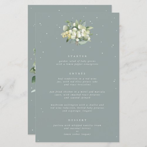 Seafoam SnowberryEucalyptus 3 Course Wedding Menu