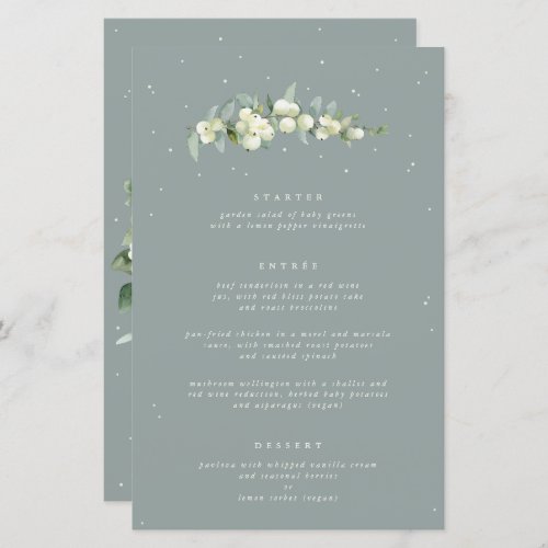 Seafoam SnowberryEucalyptus 3 Course Wedding Menu