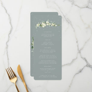 Seafoam Snowberry+Eucalyptus 4 Course Wedding Flat Menu
