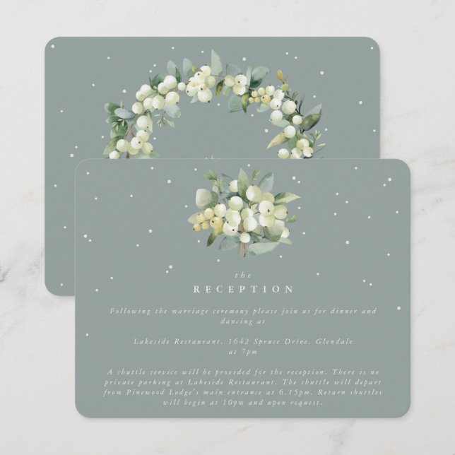 Seafoam Snowberry+Eucalyptus Bouquet Reception Enclosure Card (Front/Back)
