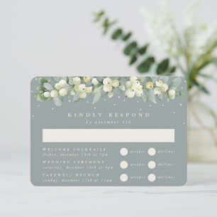 Seafoam Snowberry+Eucalyptus Wedding Multi-Event RSVP Card
