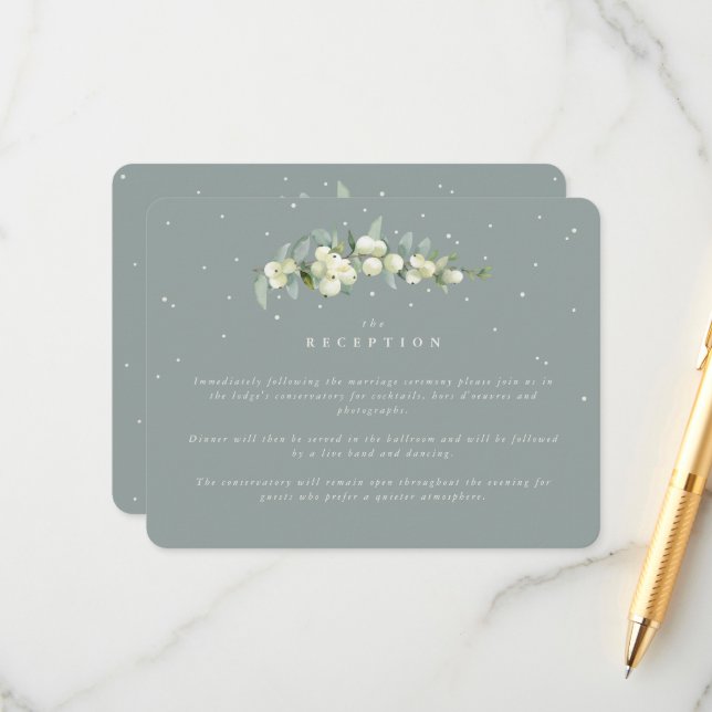 Seafoam Snowberry+Eucalyptus Wedding Reception Enclosure Card (Front/Back In Situ)