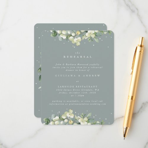 Seafoam SnowberryEucalyptus Wedding Rehearsal Enclosure Card