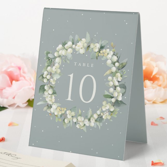 Seafoam Snowberry+Eucalyptus Wedding Table Number Table Tent (In SItu (Wedding))