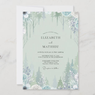 Seafoam Snowy Pine Eucalyptus Wedding Invitation