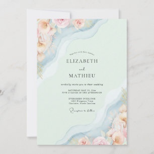 Seafoam Soft Blush Peony Wedding Invitation