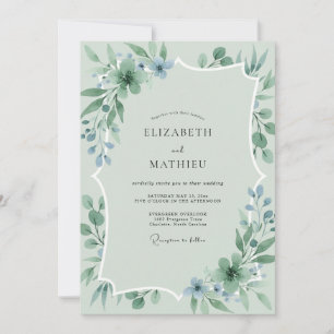 Seafoam Steel Eucalyptus Wedding Invitation
