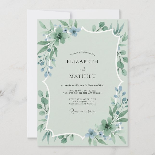 Seafoam Steel Eucalyptus Wedding Invitation (Front)