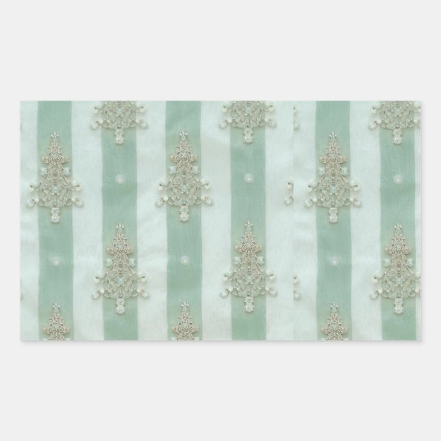 Seafoam Stiped Velvet-Look Diamond Trees Rectangular Sticker (Front)