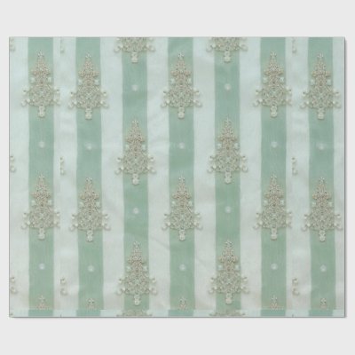 Seafoam Stiped Velvet-Look Diamond Trees Wrapping Paper
