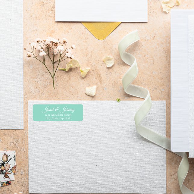 Seafoam Stylized Names Wedding Address Label (In Situ Wedding)