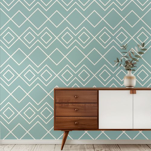 Seafoam Teal Blue Green Greige Ivory Squares Art Wallpaper