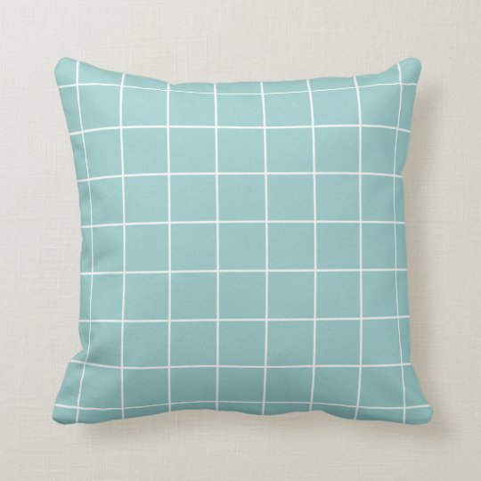 Seafoam Teal Blue Retro Mod Squares Art Pattern Throw Pillow