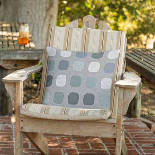 Seafoam Teal Blue Round Squares Pattern On Gray Outdoor Pillow