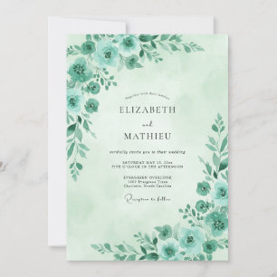 Seafoam Teal Foliage Eucalyptus Wedding Invitation