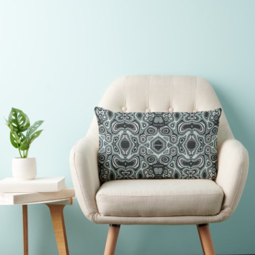 Seafoam Teal Green Gray Hip Bohemian Bali Art Lumbar Pillow