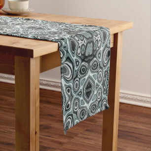Seafoam Teal Green Gray Hip Bohemian Bali Art Short Table Runner