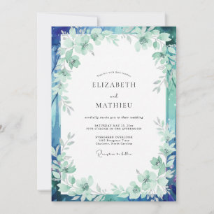 Seafoam Teal Leafy Wedding Invitation