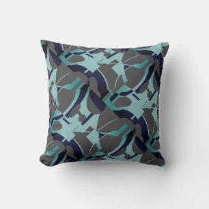 Seafoam Teal Navy Charcoal Diagonal Art MCM Look Throw Pillow