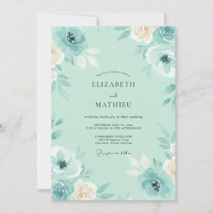 Seafoam Teal Petal Wedding Invitation