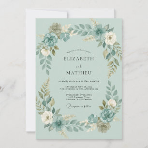Seafoam Teal Watercolor Wedding Invitation