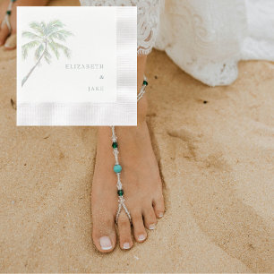 Seafoam Text Tropical Foliage Palm Tree Wedding Napkins