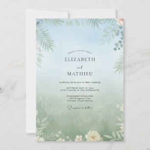 Seafoam Tropical Leafy Wedding Invitation