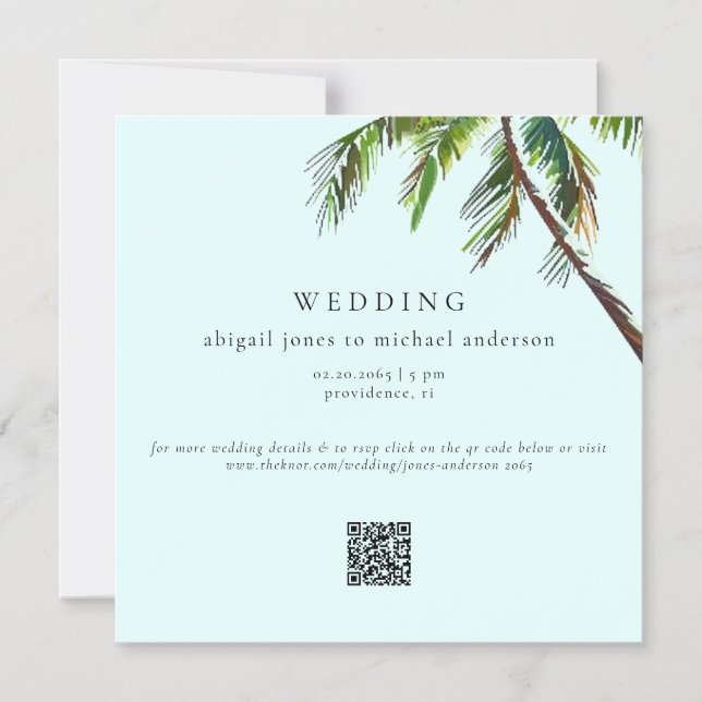 Seafoam Tropical Palm Tree Modern Beach Wedding Magnetic Invitation (Front)