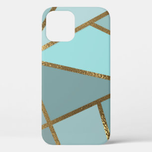 Seafoam Turquoise Green Blue & Bronze Geometric iPhone 12 Case