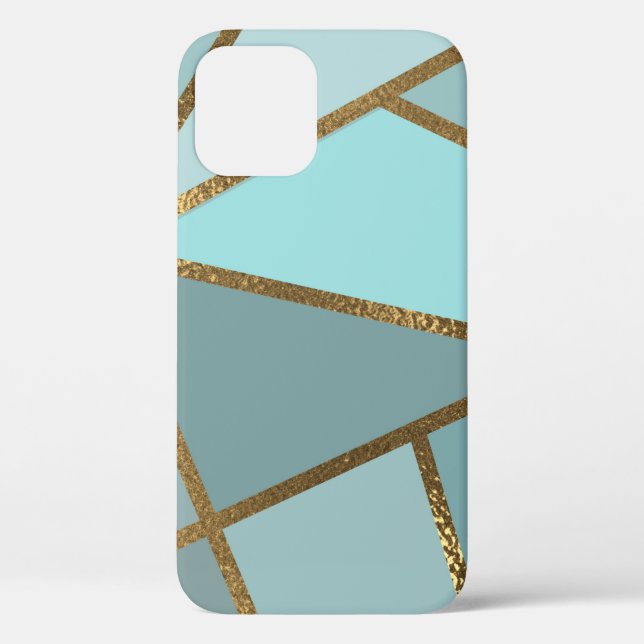 Seafoam Turquoise Green Blue & Bronze Geometric Case-Mate iPhone Case (Back)