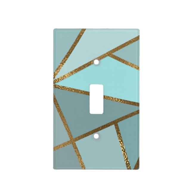 Seafoam Turquoise Green Blue & Bronze Geometric Light Switch Cover (Front)