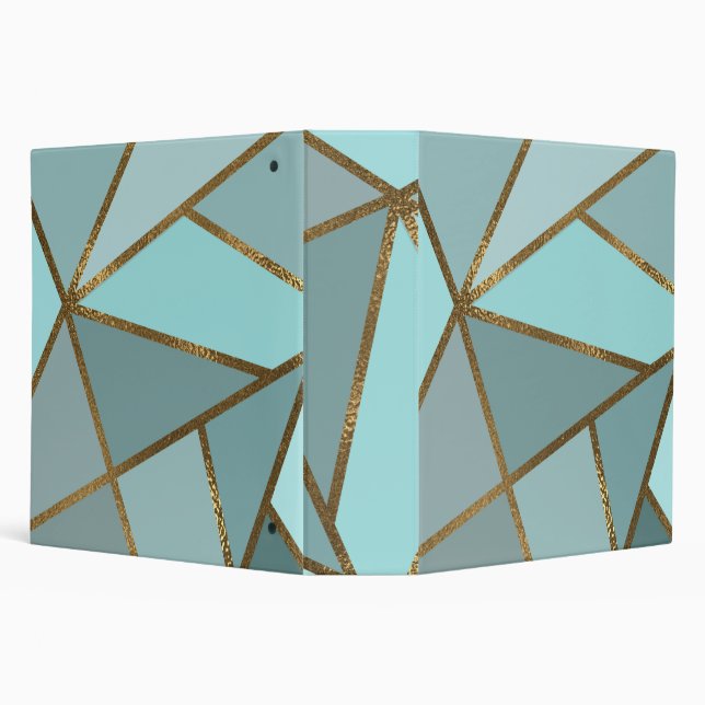Seafoam Turquoise Green Blue & Bronze Geometric Mo 3 Ring Binder (Background)