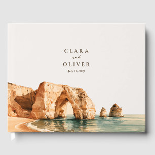 Seafoam Umber Algarve Cliff Arch Coast Wedding  Guest Book