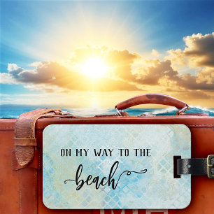 Seafoam Watercolor Beach Pattern Luggage Tag