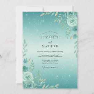 Seafoam Watercolor Foliage Wedding Invitation