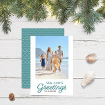 Seafoam Waves Sea-Sun's Greetings Photo Holiday Card<br><div class="desc">Seafoam Waves Sea-Sun's Greetings Photo holiday card has seafoam green waves pattern back side. Personalize it by replacing the placeholder text and replace the placeholder image with your own photo. For more options such as to change the font and it's size/color or the spacing between letters click the "Customize" button....</div>