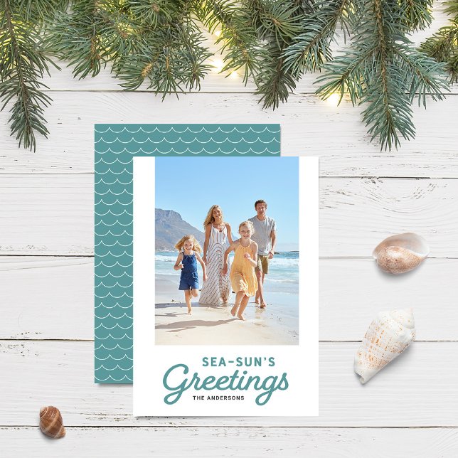 Seafoam Waves Sea-Sun's Greetings Photo Holiday Card (Creator Uploaded)