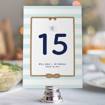Seafoam &amp; White Nautical Knot Table Number (5x7)